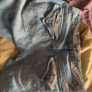 Miss Me Blue Boot Cut Jeans with Distressed Details